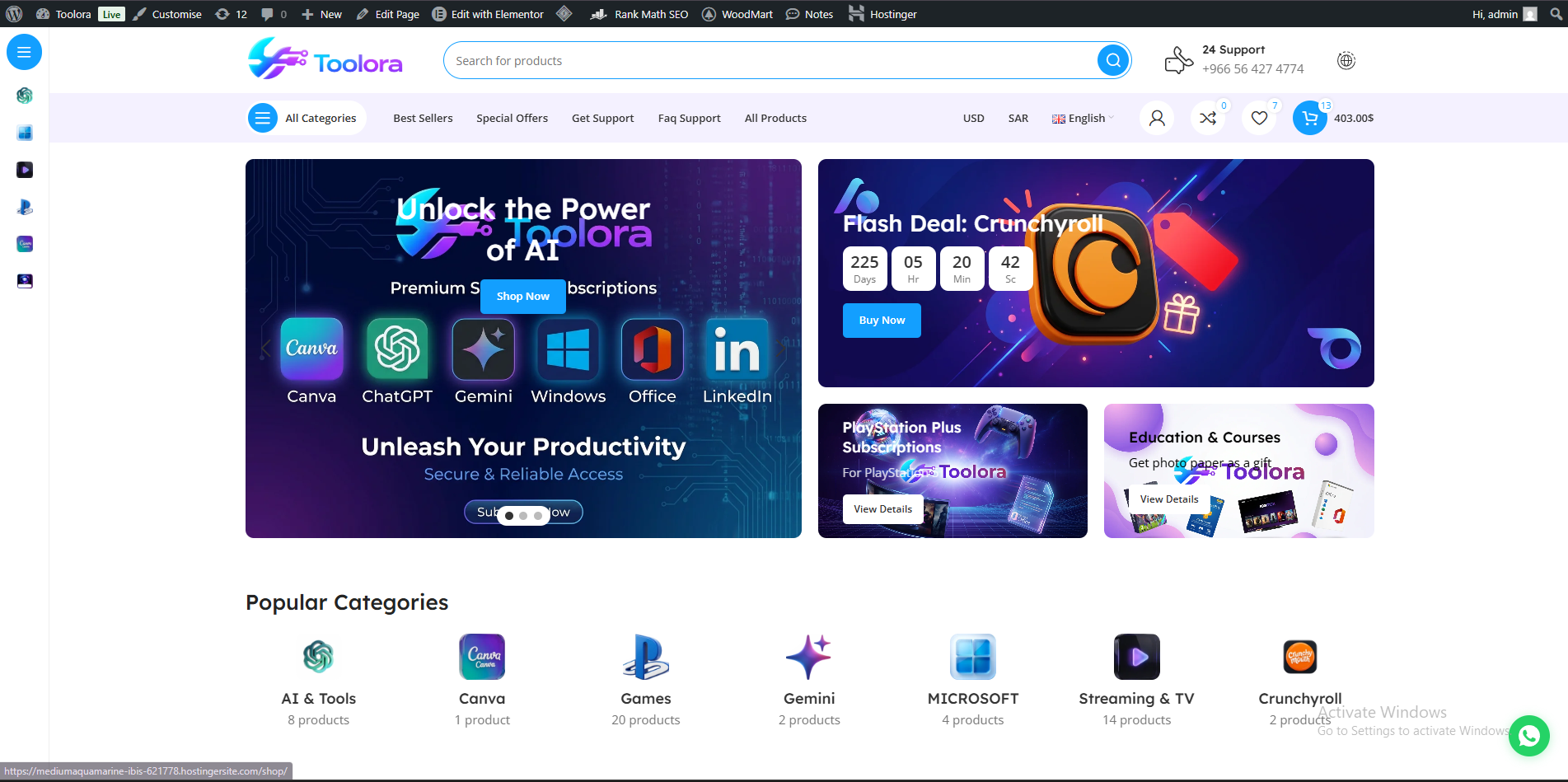 تصميم متجر إلكتروني Toolora لبيع المنتجات الرقمية في السعودية - ElectroFallah