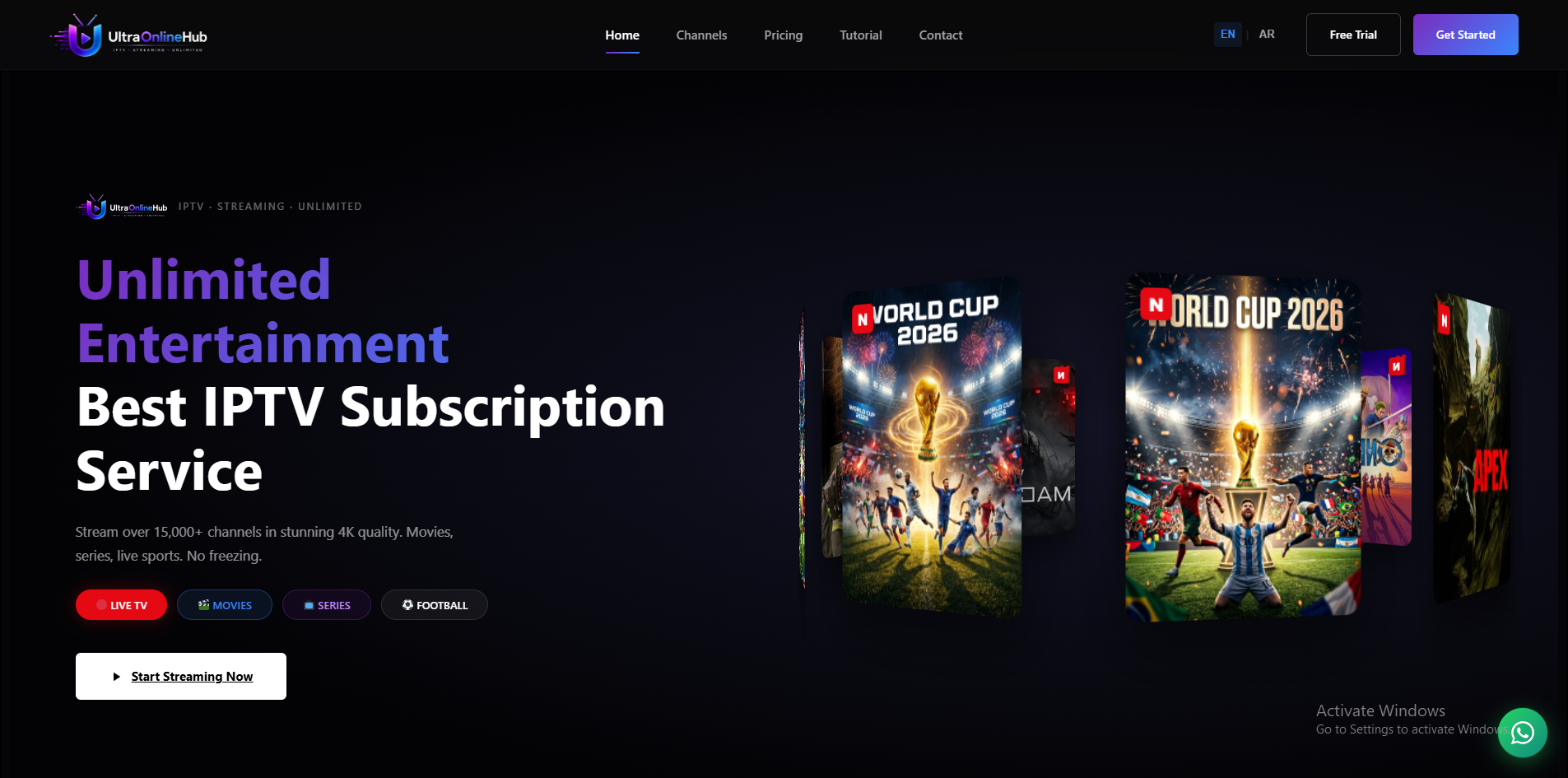 تصميم موقع خدمة بث IPTV UltraOnlineHub في السعودية - ElectroFallah